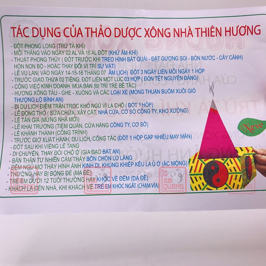 Nhang hương xông nhà phong thủy thảo dược Thiên Hương di động tẩy uế trừ tà chiêu tài lộc bình an may mắn