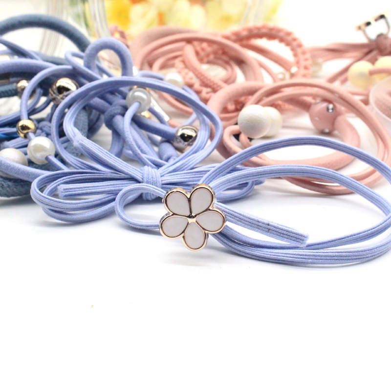 Set 12 dây buộc tóc co giãn đính ngọc trai giả hình hoa thời trang cho nữ