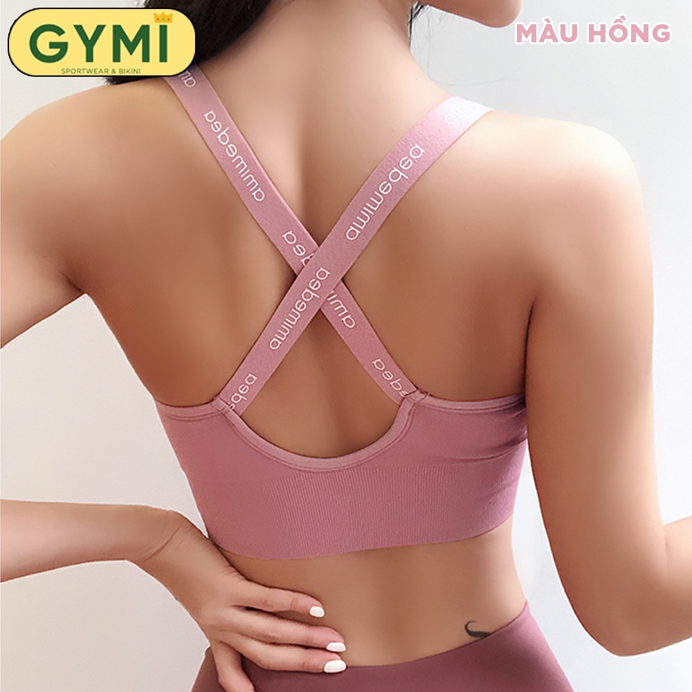 Áo bra tập gym yoga nữ khoá kéo trước GYMI AL11 dáng thể thao dây chéo chất dệt kim co giãn nâng đẩy ngực