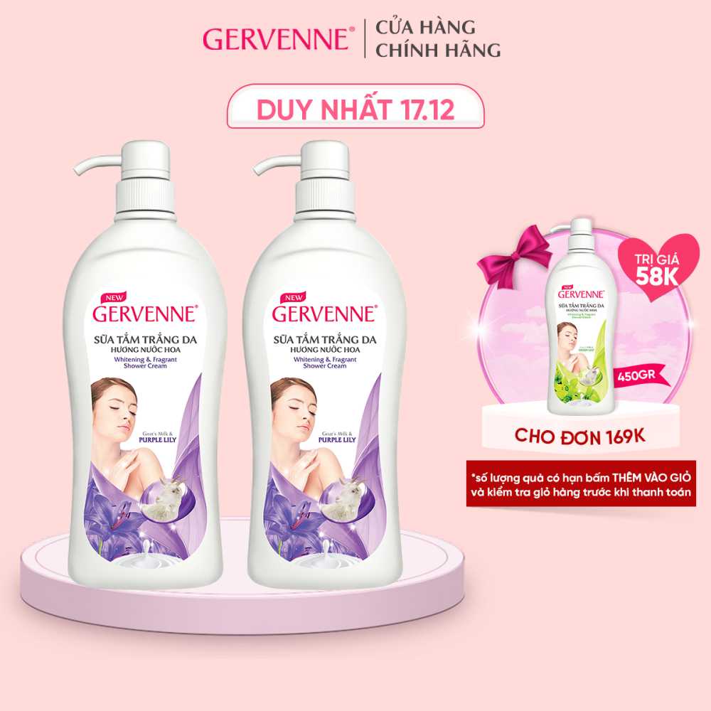 [Mã COSAG8 giảm 8% đơn 150k] Combo 2 Sữa tắm Trắng da Hương nước hoa Gervenne Purple Lily 450gr/chai