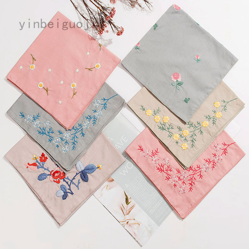 Khăn Tay Vải Cotton Thêu Họa Tiết Phong Cách Vintage Cho Nữ