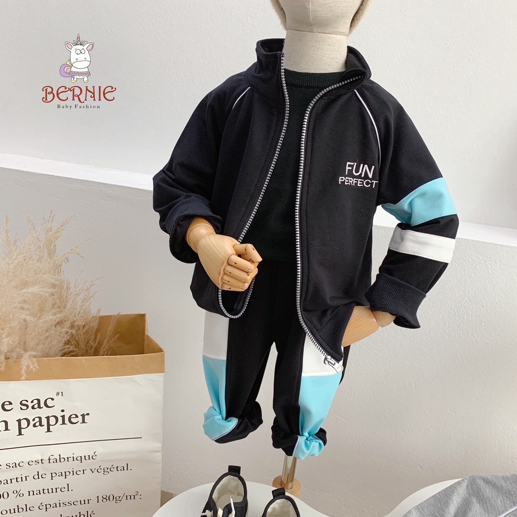 Bộ cotton da cá kéo khoá phong cách thể thao cho bé trai, bộ thun unisex hàng đẹp cho bé