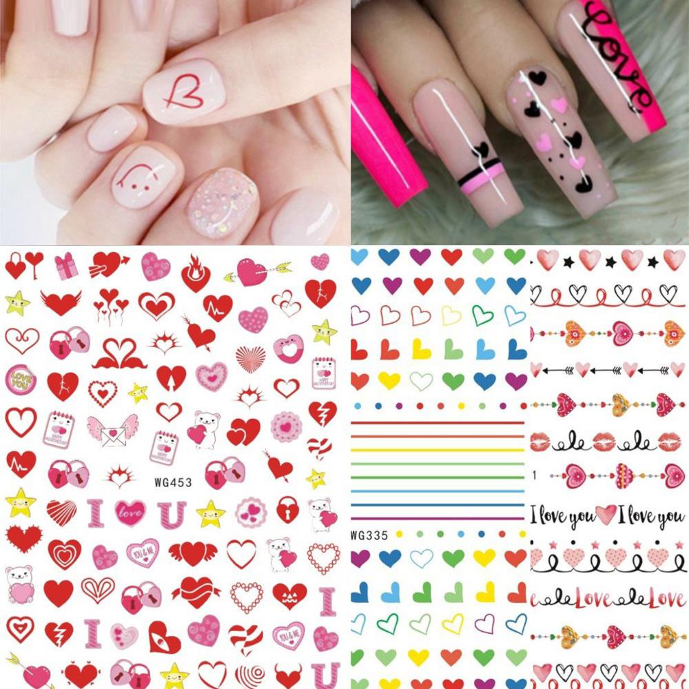 Miếng Dán Móng Tay Hình Trái Tim Gấu Graffiti Trái Tim Tình Yêu Ngày Valentines