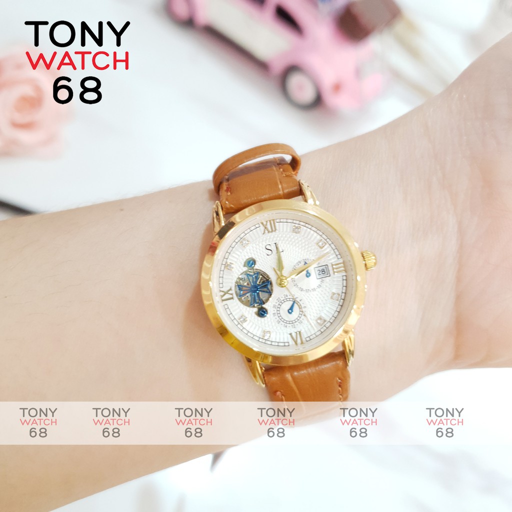 Đồng hồ cặp đôi nam nữ SL dây da chống nước tuyệt đối số ngọc chính hãng Tony Watch 68