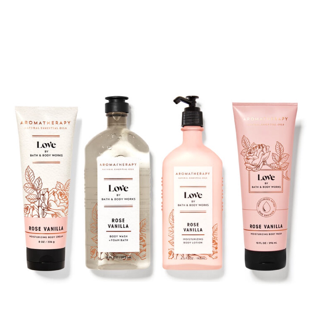 Set Xịt Tinh Dầu Sữa Tắm Sữa Dưỡng thể Kem Dưỡng Thể Bath &amp; Body Works Aromatherapy - Love ROSE VANILLA