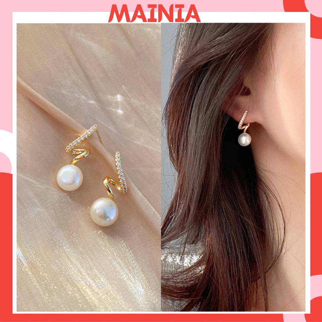Bông Tai Hàn Quốc Đính Đá Hình Sóng Nước Độc Đáo Mainia Shop