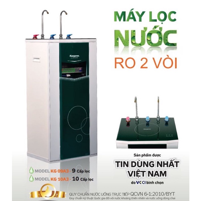 Máy lọc nước Kangaroo KG10A3 10 cấp lọc 2 vòi 3 chức năng nước (Nóng - RO - Lạnh) tặng lõi 123