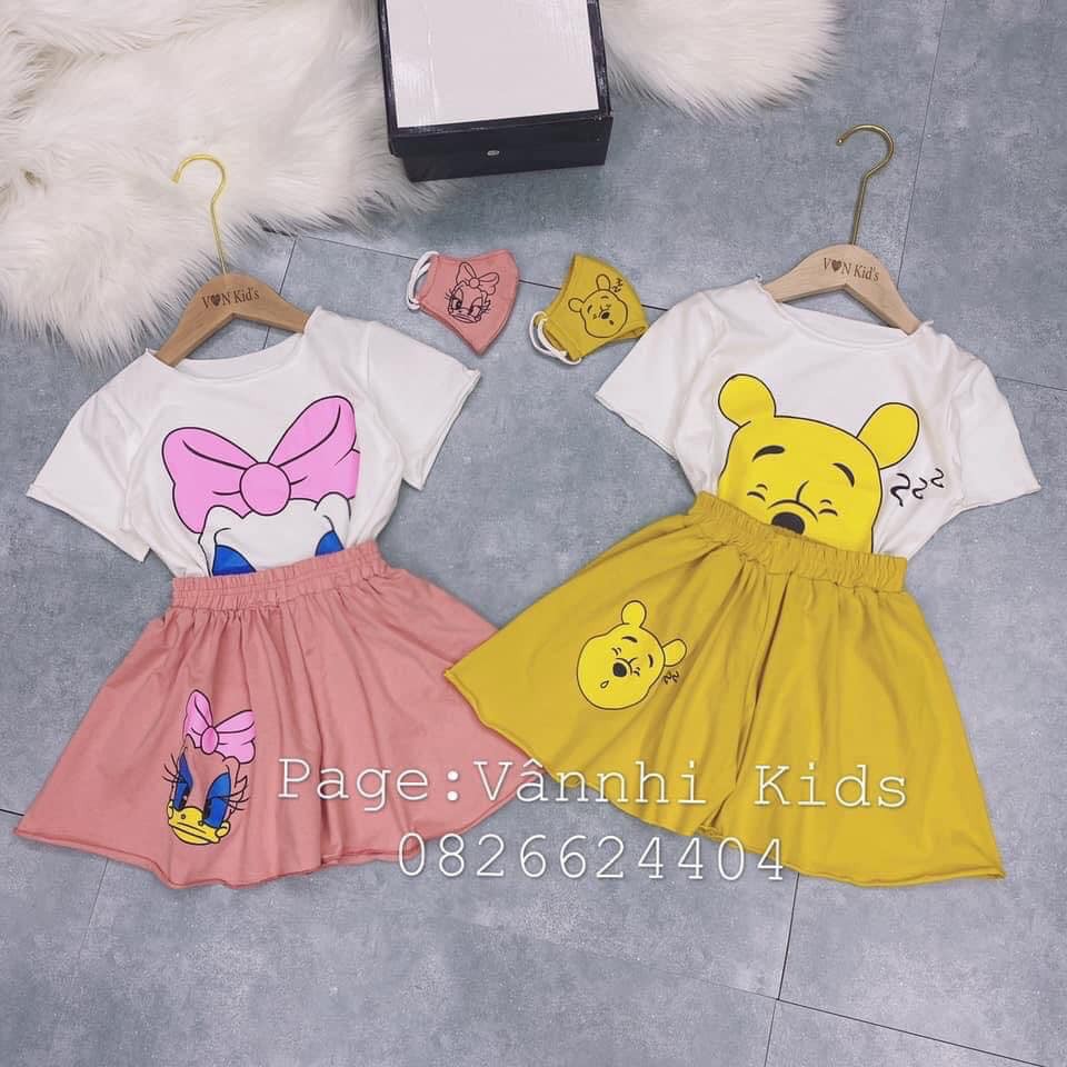 Bộ cotton gấu/vịt phối quần giả váy TẶNG KHAUU TRRANG xinh yêu hết nấc cho bé gái - BGV
