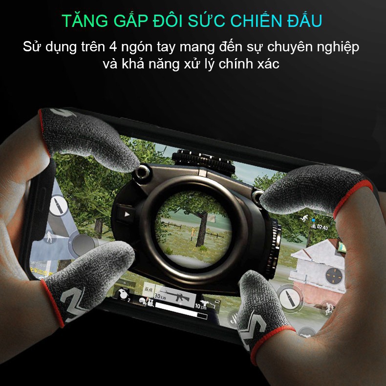 Găng tay chơi game điện thoại Memo sợi carbon phủ bạc cảm ứng nhạy cho game PUBG FF Tốc Chiến Liên Quân mobile