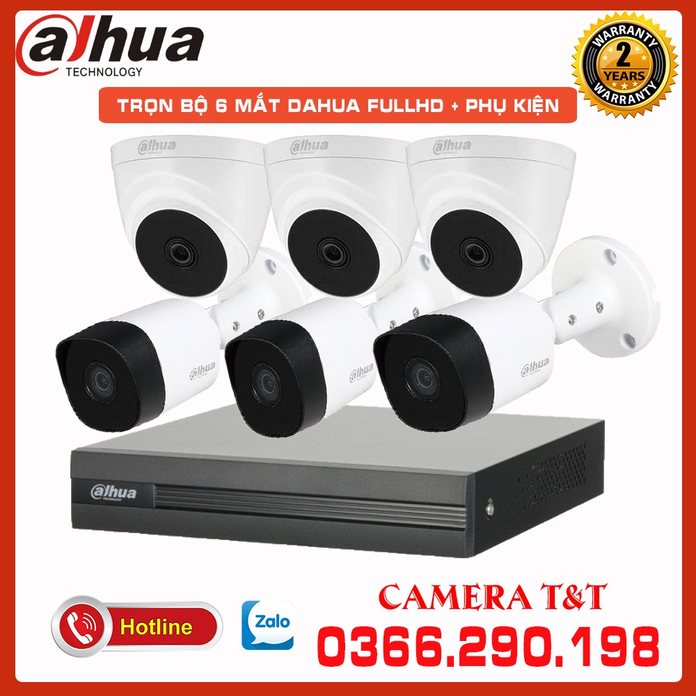 [MUA CAMERA TẶNG DÂY ĐÚC SẴN] TRỌN BỘ 06 CAMERA DAHUA FULL HD 1080P + KÈM Ổ CỨNG TÙY CHỌN - ĐẦY ĐỦ PHỤ KIỆN ĐI KÈM