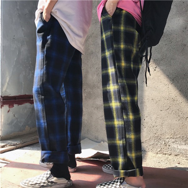 Quần Dài Ca Rô Ca Rô Phong Cách retro Với 4 Màu Tùy Chọn