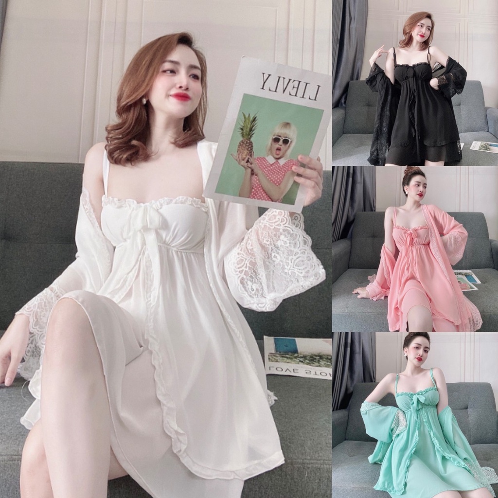 Váy ngủ Tiểu Thư SOJUN Váy ngủ kèm choàng TIỂU THƯ chiffon cao cấp &lt;60kg