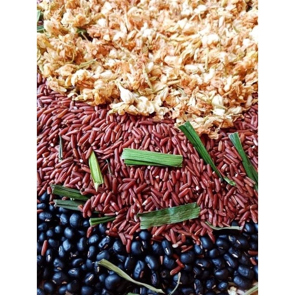 Trà gạo lứt đậu đen xanh lòng 1 kg mix lá dứa gạo quê rang củi