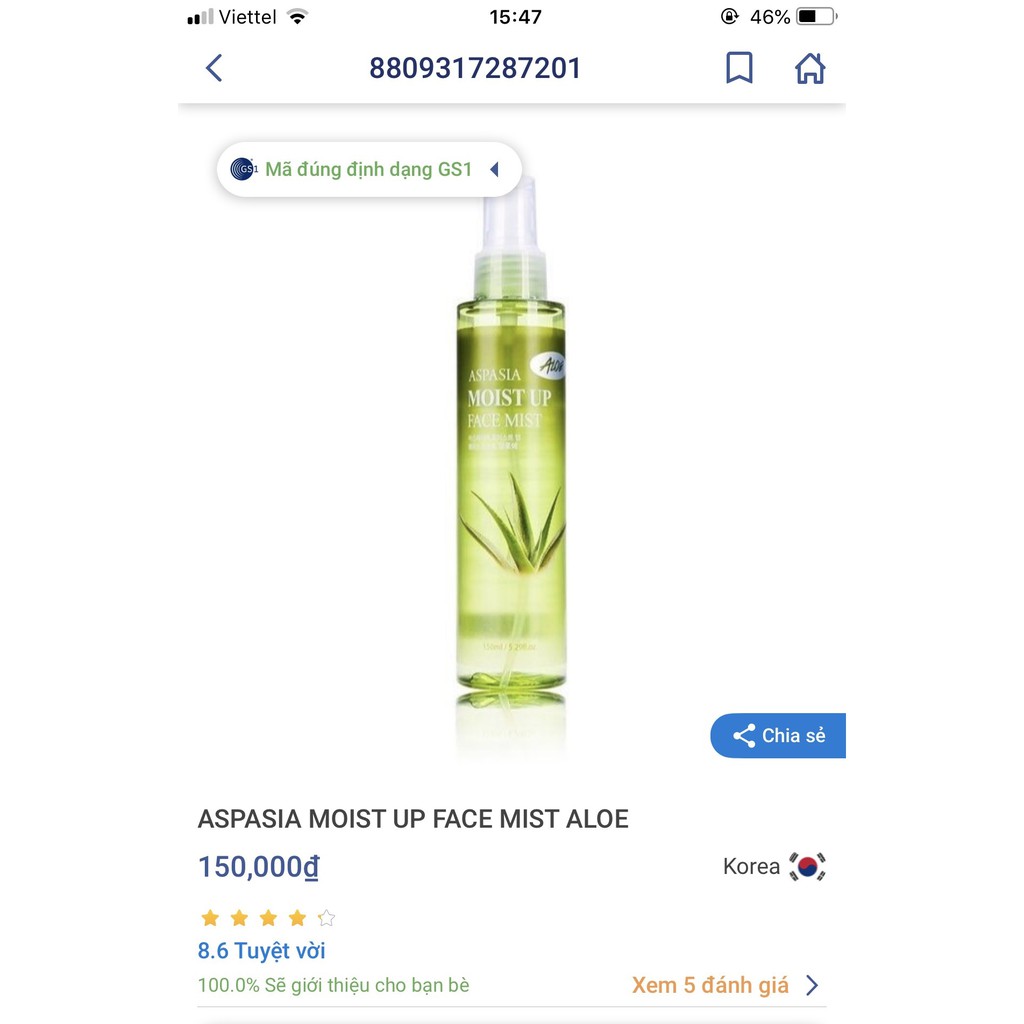 [SALE] [CAM KẾT 100% CHÍNH HÃNG] Xịt khoáng NHA ĐAM ASPASIA ALOE MOIST UP FACE MIST Hàn Quốc 150ml - trắng da, cấp ẩm | BigBuy360 - bigbuy360.vn