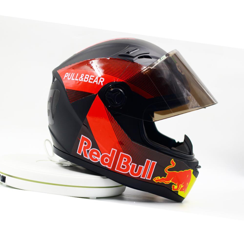 Mũ Fullface Agu đen bóng lên tem Red Bull