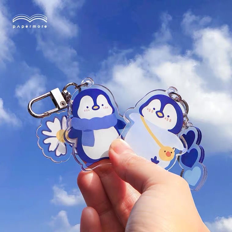 Móc Khóa Hình Chim Cánh Cụt Bằng Acrylic Hai Mặt Kiểu Hoạt Hình Dễ Thương