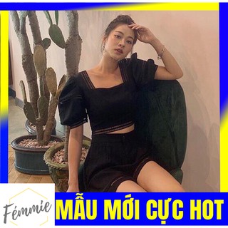 XẢ KHO GIÁ SỐC_ÁO HOTGIRL GIÁ RẺ_Áo croptop cổ vuông tay ngắn phồng viền ren ôm eo - Thời trang hotgirl thiết kế cao cấp