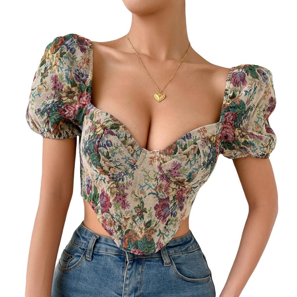 Áo Croptop Ngắn Tay Cổ Chữ V Khoét Sâu Lưng Khóa Kéo Thời Trang Mùa Hè Cho Nữ