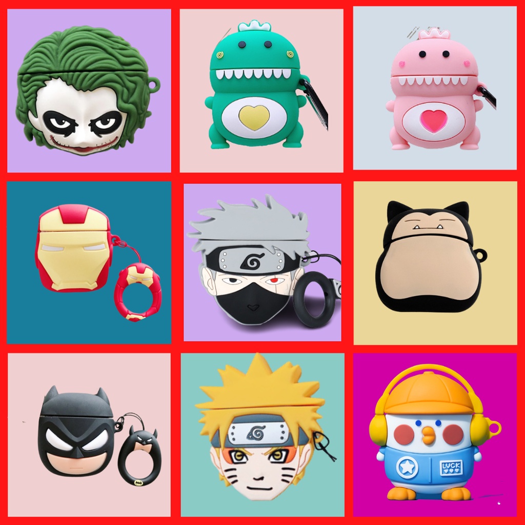 Ốp airpods 1/2 3 Pro - Vỏ bọc tai nghe không dây bluetooth hình siêu nhân, Kakashi, khủng long, vịt, mèo béo, BATMAN...