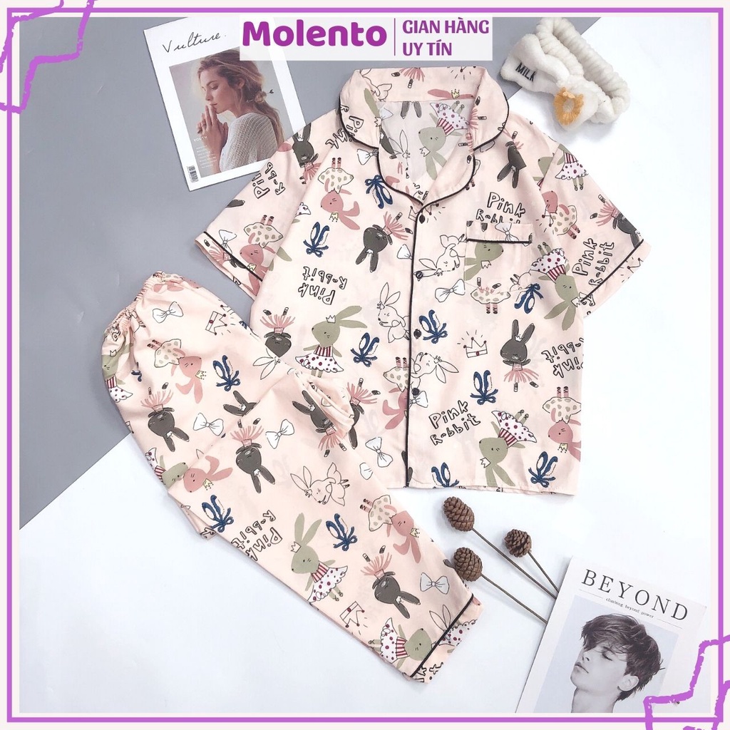 Bộ mặc nhà nữ thu đông Molento cộc tay quần dài chất kate thái loại 1 siêu nhẹ, thoáng mát - M55