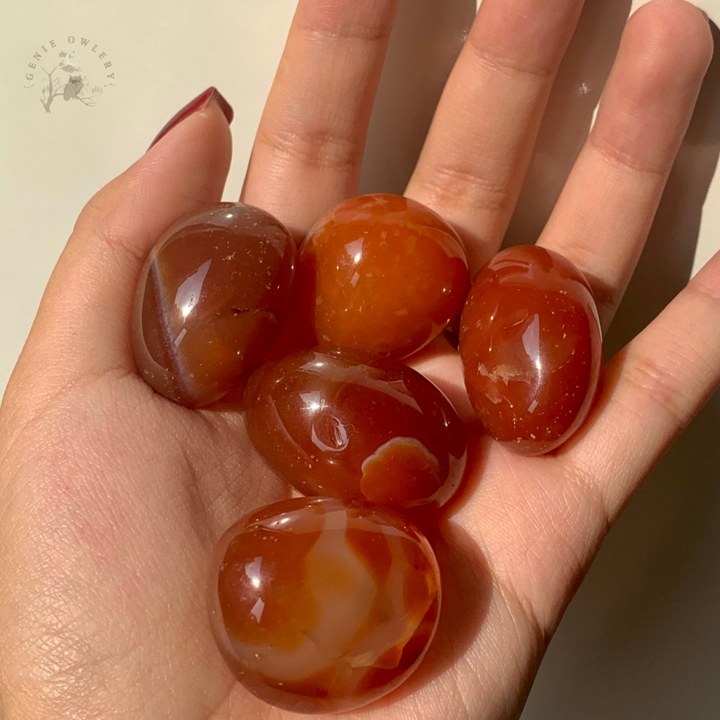 Viên đá Carnelian tự nhiên được mài nhẵn nhiều kích thước dùng trong Thanh Tẩy Tarot, Reiki- Tarotbygenie