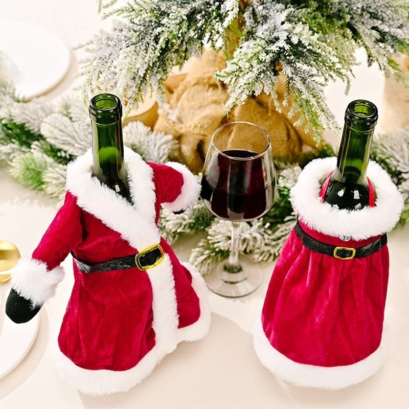 Áo Bọc Chai Rượu DIY Bằng Vải Nhung Hình Đầm Giáng Sinh / Năm Mới