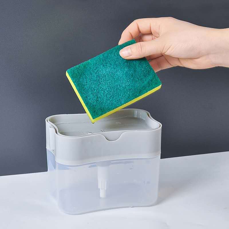 Hộp đựng nước rửa chén thông minh tạo bọt tự động tặng miếng rửa chén bọt biển xanh vàng