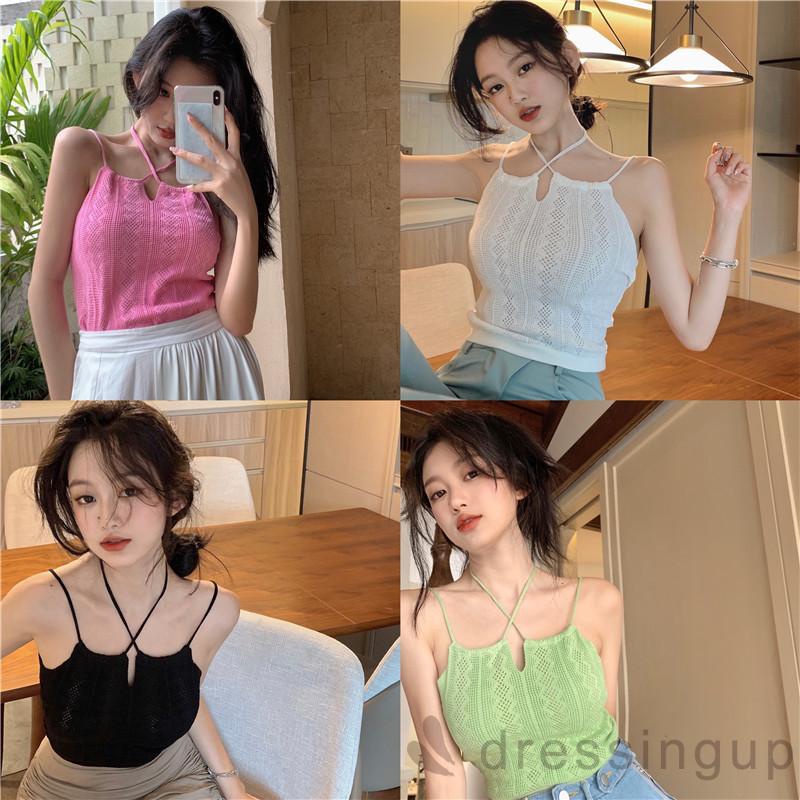 Áo Croptop Cổ Chữ U Màu Sắc Đơn Giản Cho Nữ