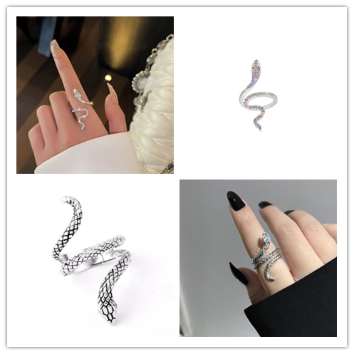 Nhẫn Hở Hình Rắn Mạ Bạc Đính Đá Kim Cương Phong Cách Hip Hop Sang Trọng Có Thể Điều Chỉnh Cho Nam Nữ