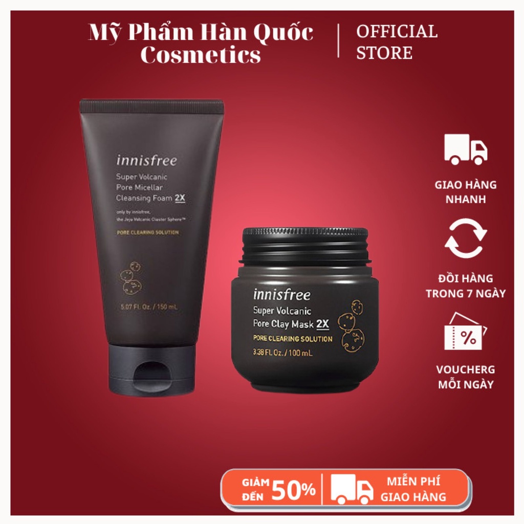 Sữa Rửa Mặt Đất Sét Innisfree Super Volcanic Pore Micellar Cleansing Foam 2X 150ml