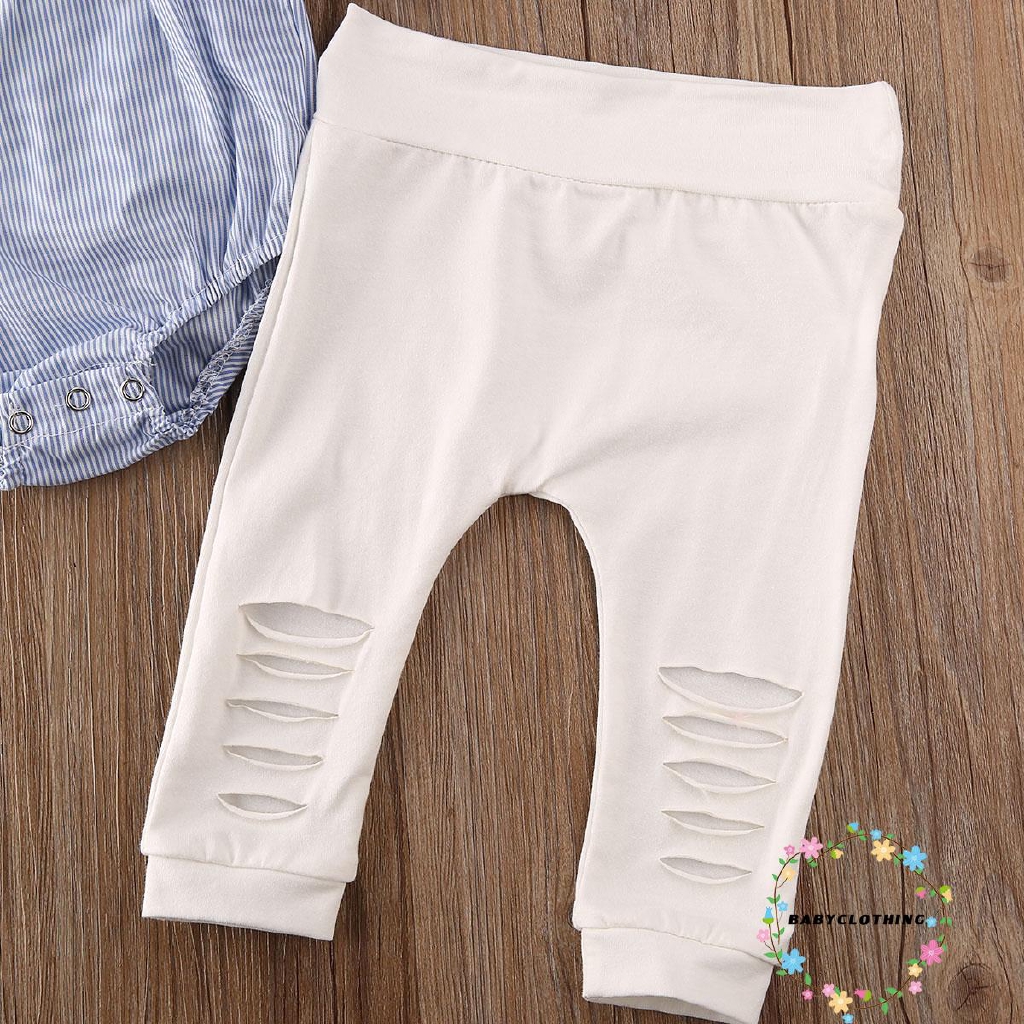 ღWSVღNewborn Baby Girl Clothes Long Flare Sleeve Striped Romper Jumpsuit +Long Hole Pants Leggings Outfit 2Pcs Clothes