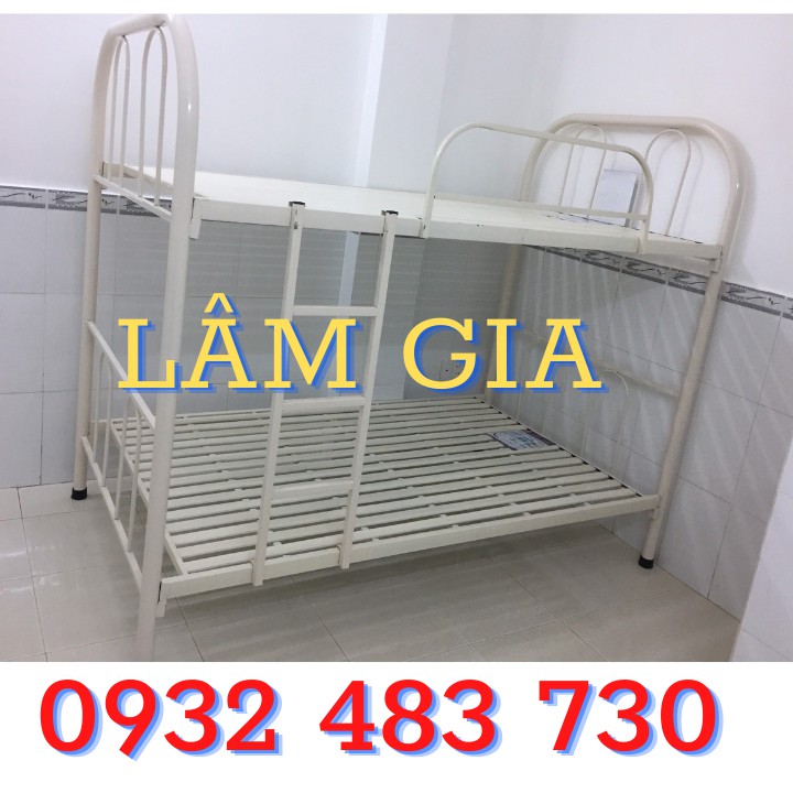 Giường sắt tầng ống tròn trên dưới rộng 80cm màu kem sữa