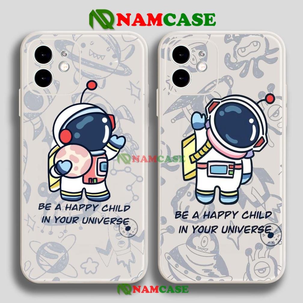 Ốp lưng iPhone Phi hành gia Cute cạnh viền vuông silicon mềm dẻo cho iphone 6/6s/7/8/X/XS/11/12/13 Pro Plus Max