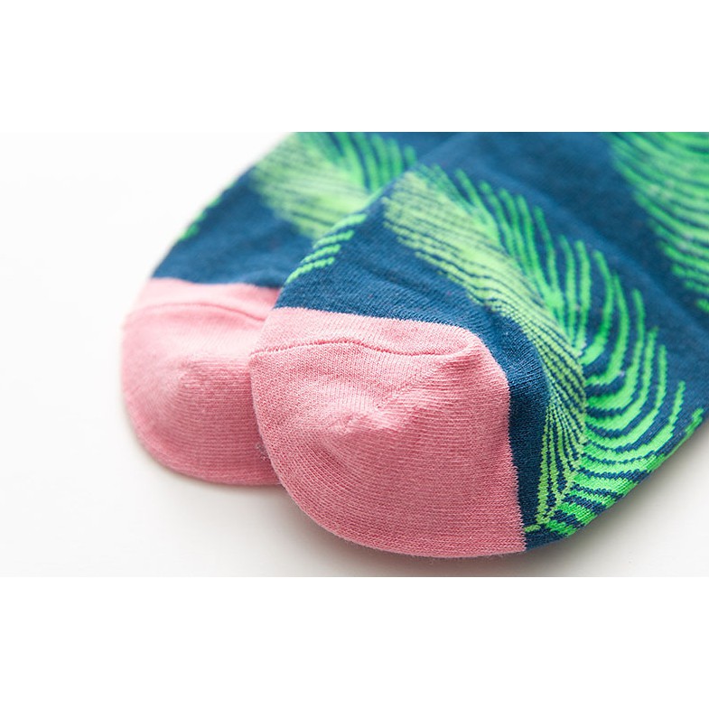 Vớ hoạ tiết nam nữ Cotton Unisex cổ cao phối hoạ tiết lá cây