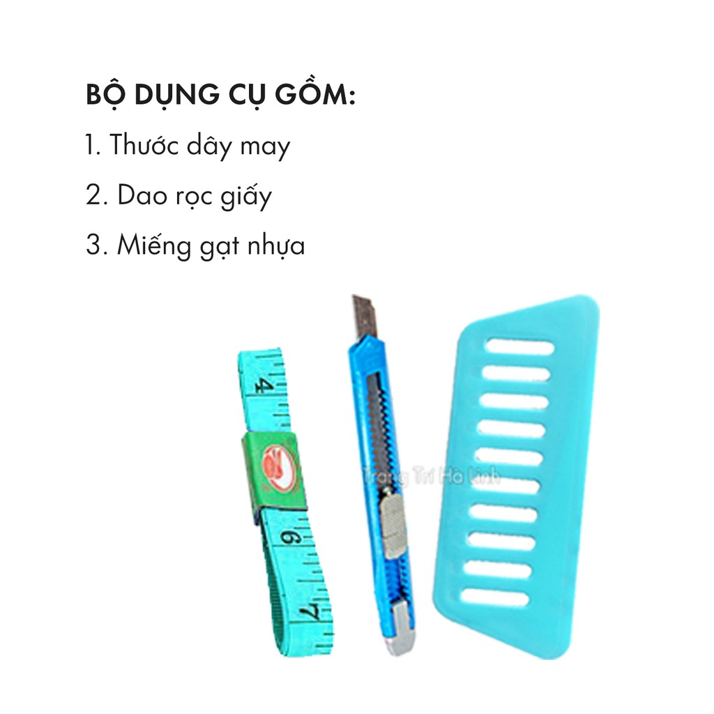 Bộ dụng cụ hỗ trợ dán giấy decal dán kính gồm thước dây, dao rọc giấy và miếng gạt nhựa giá rẻ