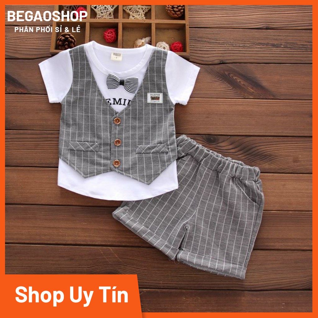 Set đồ bé trai BabyGao giả gilê nơ cổ phong cách công tử set gồm Quần + áo