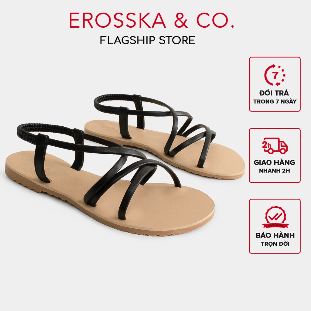 Dép nữ thời trang đế bệt Erosska quai mảnh đan chéo màu đen - SE003