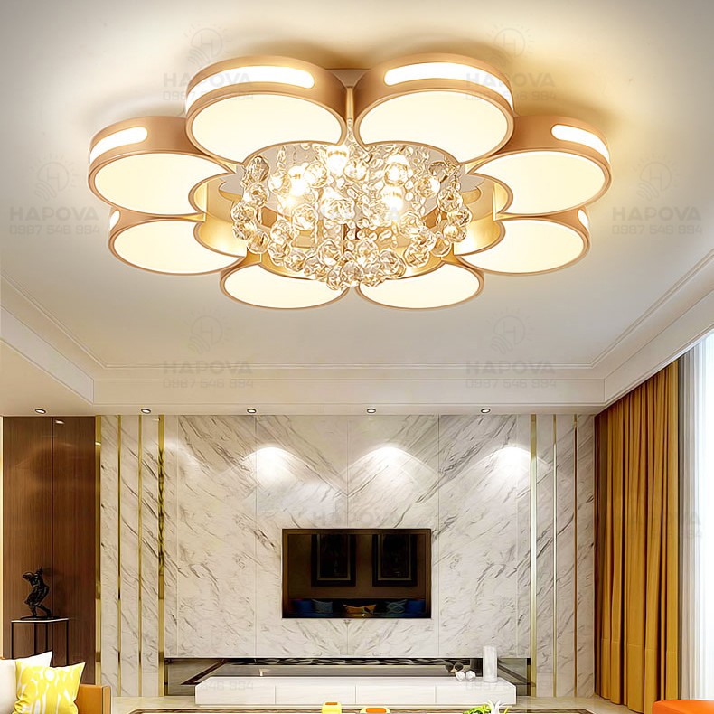 Đèn ốp trần, đèn trần phòng khách bằng pha lê HAPOVA NAVI 0903