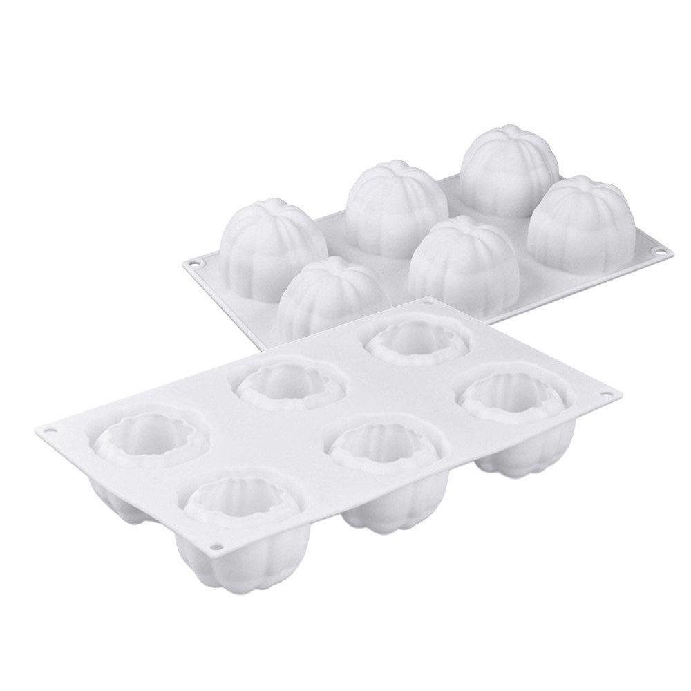 Khuôn Silicone Làm Nến Sáp Xà Phòng 6 Ngăn Hình Quả Bí Ngô