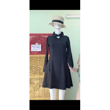 đầm thun chấm bi phối nơ size S-M. S339