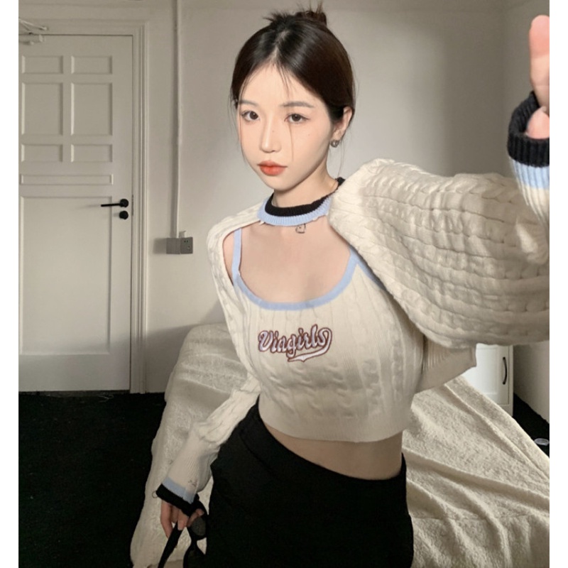 Set Áo Hai Dây Dệt Kim Thêu Họa Tiết Xinh Xắn Cho Nữ