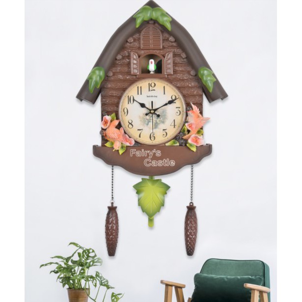 Đồng hồ treo tường tân cổ điển DHTT9-nau họa tiết chim cúc cu siêu đáng yêu