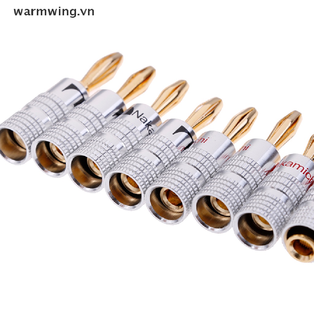 【warmwing】 4pcs 2pairs 24K Gold Plated Speaker banana plug Audio Jack connector  .