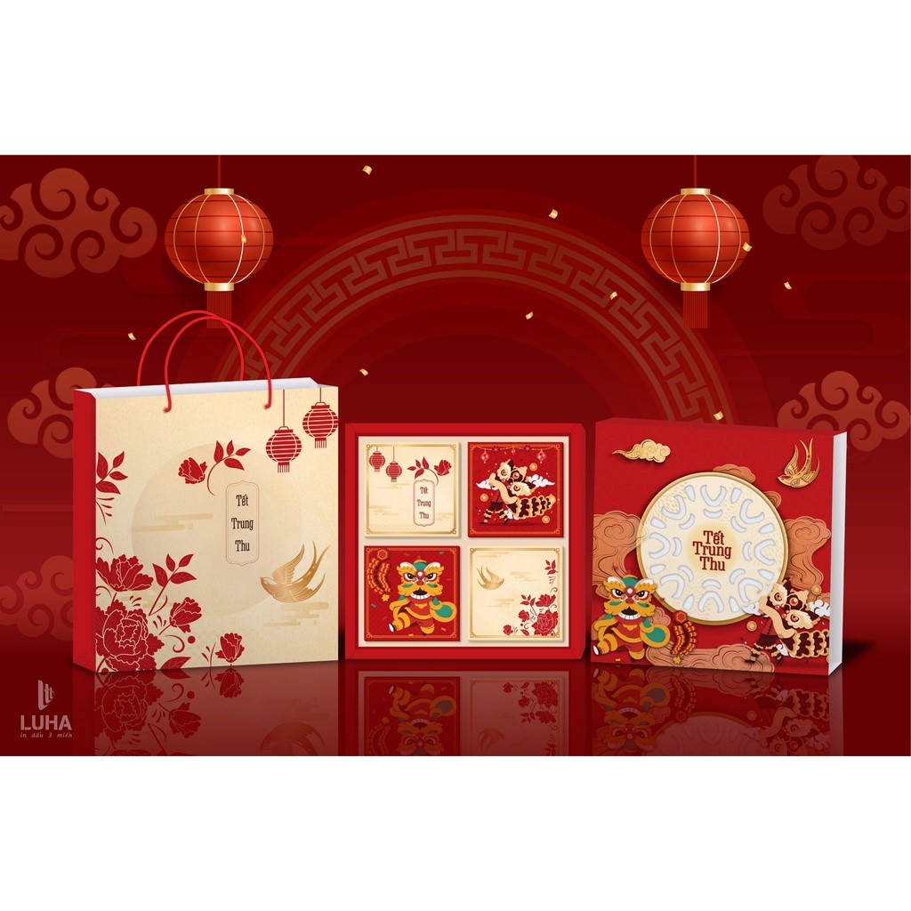 bao gồm: Túi giấy, vỏ hộp, khay to, khay định hình, 4 hộp con