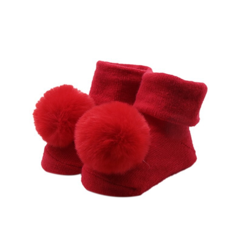 Vớ cotton có đính bóng lông đáng yêu cho bé gái