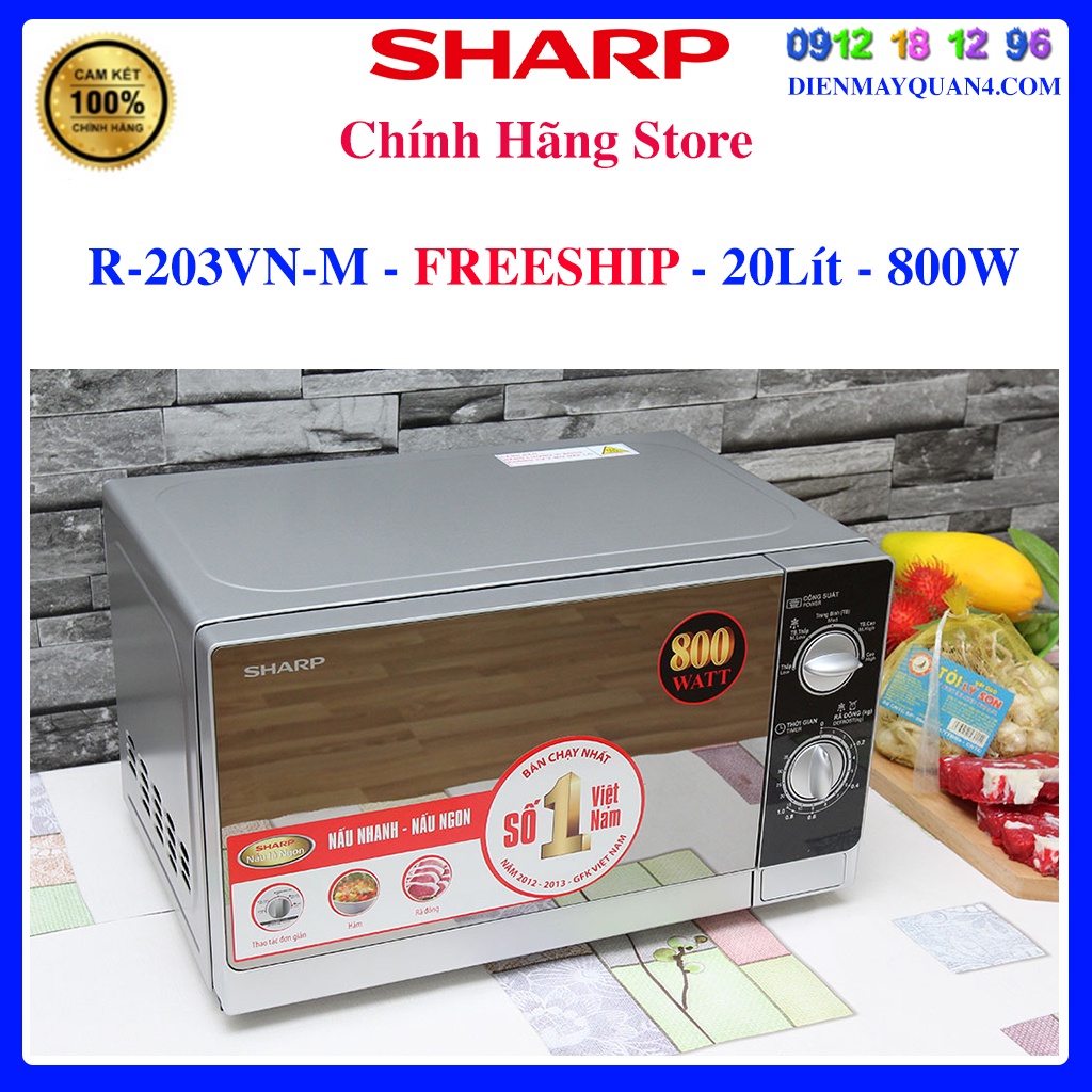 Lò vi sóng Sharp R-203VN-M 20 lít , Bảo hành chính hãng 12 tháng, 800W