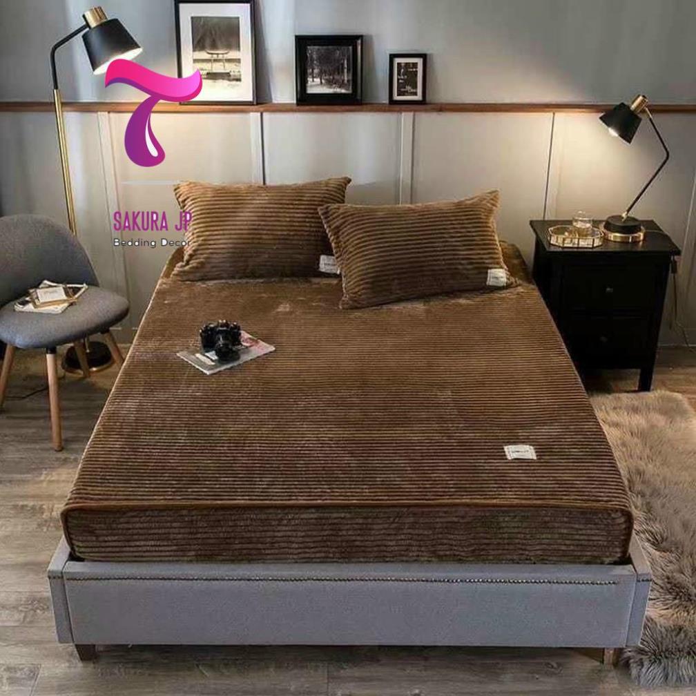 CHÍNH HÃNG-  Ga Gối Tuyết Tăm Kẻ Muji Xuất Nhật  Chăn Ga Gối Nỉ Tăm Tuyết Nhung Sakura JP Bedding Decor