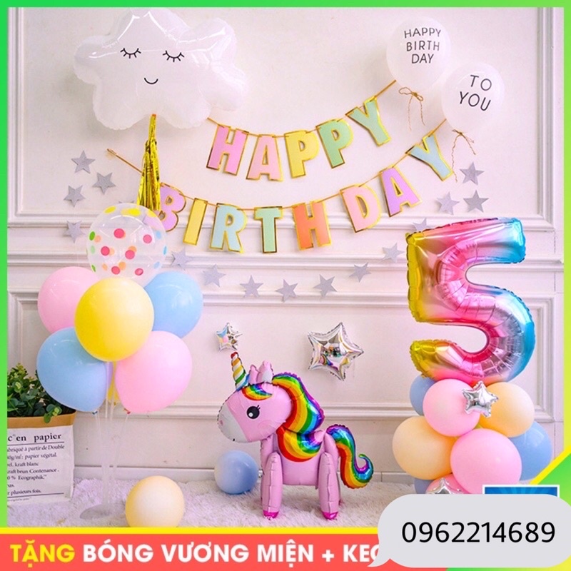 Set bóng trang trí sinh nhật Handmade kiểu Hàn Quốc cho tiệc đầy tháng, sự kiện, sinh nhật [ Tặng BƠM BÓNG + KEO DÁN ]