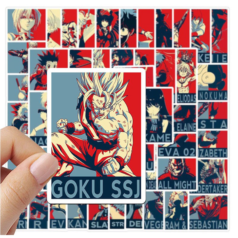 Combo 50 sticker Nhân vật Anime phong cách poster retro không thấm nước dán one piece, Kimetsu no yaiba, Naruto, Dragon