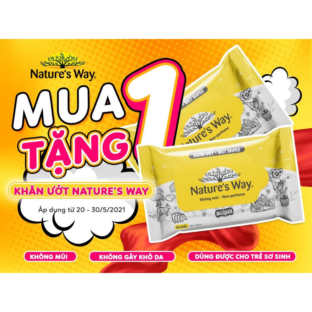 Khăn Giấy Ướt NATURE'S WAY Không Mùi, An Toàn Cho Da Của Bé Cao Cấp 30 Tờ